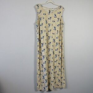 Dressbarn Woman Maxi Dress 18 W Beige Linen VTG Floral Sleeveless Casual 418